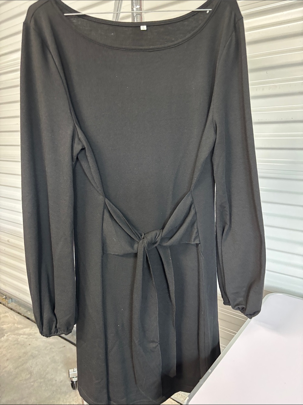 Black Long-Sleeve Tie to front or back Dress - Women